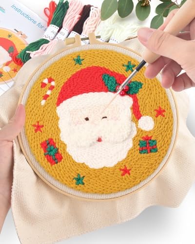 ERKOON Christmas Punch Needle Kit Adults Beginners, DIY Easy Christmas Embroidery Set for Starter Art Craft, Needling Punch Project with Patterns, Tools, Yarns, Hoop, Instruction (Santa Claus) - Image 5