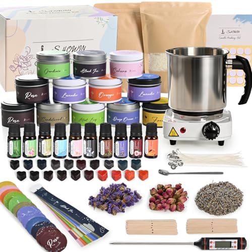 SHOWIN Candle Making Kit, DIY Candle Making Supplies for Adults, Starter Soy Wax Candle Kit with Wax Melter & Tins, Scented Home Decoration by Showin