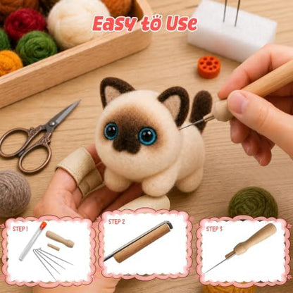 Voduynl Beginner Needle Felting Kit - 4 Cats and Dogs Pairs - Includes Wool, Tools, Step-by-Step Video, Safety Guide & Instruction Cards, Ideal Starter Set for Adults & DIY Beginners - Image 3