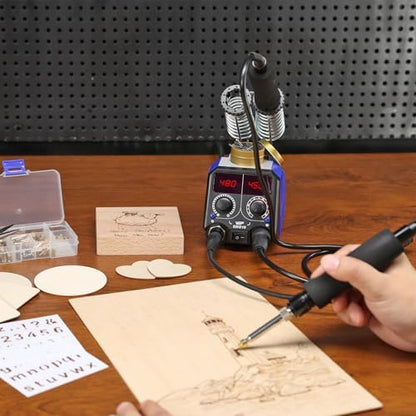 WEP 939D VII 2-IN-1 Wood Burning Kit 84-IN-1 with 51 Solid Points and 23 Wire Nibs Wood Burner with 2 Letter Number Stencils, 6 Unfinished Wood, 1 Pen Holder, Burning Tool - Image 2