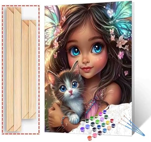 DIY Paint by Numbers for Adults African America Girl Painting Acrylic Paint Digital Oil Painting Little Girl and Cat Painting Kits Black History Canvas Art Bedroom Decor 16x20 Inch（Without Frame ） - Image 2