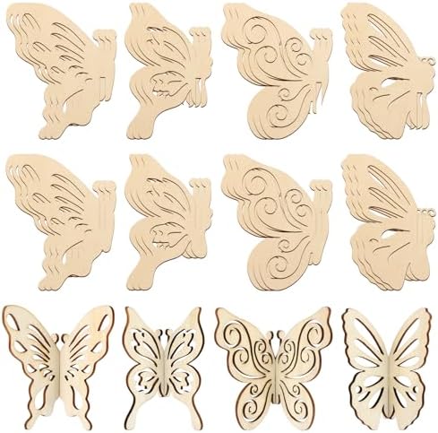 COCHIE DIY 3D Spring Butterfly Wood Crafts to Paint, Paintable Unfinished Wooden Slices for Craft, Butterflies Cutouts Ornaments for Painting Decorations (24 PCS) by COCHIE