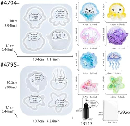Resin Shaker Molds Set Sea Animals Keychain Charms Pack of 8 Epoxy Silicone Trays Precision Tip Applicator Bottle Kit Bundle - Image 2
