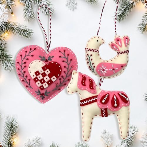 2024 Three Scandinavian Felt Ornaments Kit Hand Embroidery Christmas Ornaments Kit with DIY Material Package for Beginners Adults, 2025 Christmas 3D Novice Embroidery Needlepoint Starter Kit (A) - Image 2