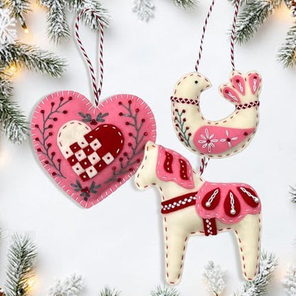 2024 Three Scandinavian Felt Ornaments Kit Hand Embroidery Christmas Ornaments Kit with DIY Material Package for Beginners Adults, 2025 Christmas 3D Novice Embroidery Needlepoint Starter Kit (A) - Image 2