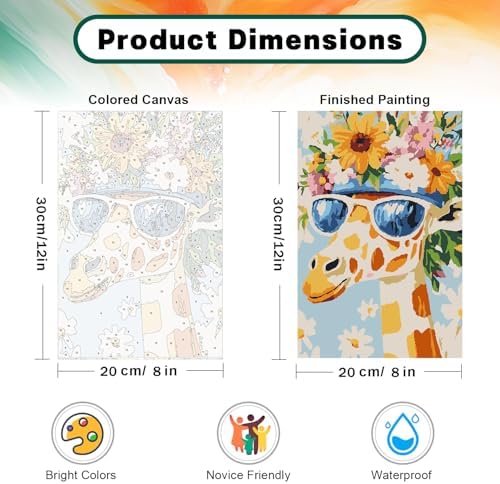 Possoco Framed Paint by Numbers Kit for Adults Beginner & Kids Ages 8-12, Animals Giraffe Adult Paint by Number Kits on Canvas, DIY Acrylic Number Painting for Teens for Home Decor 8x12 Inch - Image 3