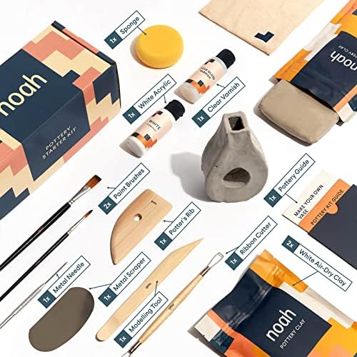 noah Pottery Kit for Beginners - Set Includes Air Dry Clay, Clay Tools and Acrylic Paints - Crafts for Adults (White Clay/White Paint) - Image 2