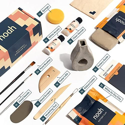 noah Pottery Kit for Beginners - Set Includes Air Dry Clay, Clay Tools and Acrylic Paints - Crafts for Adults (White Clay/White Paint) - Image 2
