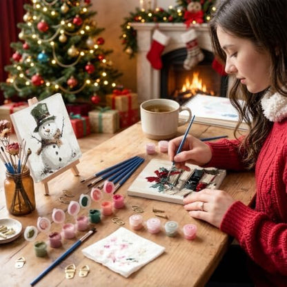 LWZAYS 6 Pack Christmas Paint by Numbers Kit for Adults with Frame, Easy Paint by Number for Adults Beginner with Wooden Easel, DIY Painting by Numbers Canvas Framed for Home Decor 8 x 8 Inch - Image 4