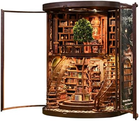 Book Nook Kit - Wisdom Rings Book Archive - Wooden Bookend and 3D Puzzle with LED Light, DIY Set for Adults, Bookshelf Decoration Diorama Kit, for Birthdays - Image 2