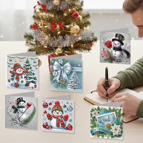 12Pack Flower Diamond Painting Greeting Card Kits DIY 5D Diamond Art with Envelopes & Rhinestones,Christmas Creative Birthday Gifts for Adults, Family, Friends (Snowman) - Image 7
