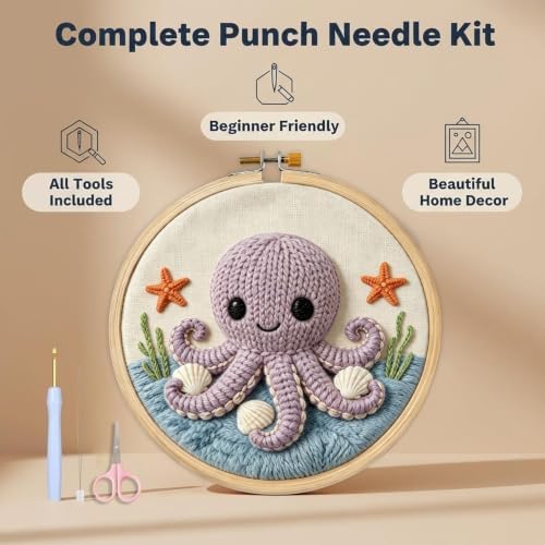 AohaiNova Punch Needle Kit for Adult Beginners, Punch Needling Set Octopus - Image 2