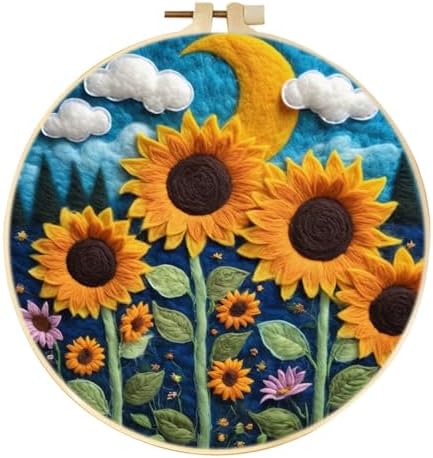 CaptainCrafts Needle Felting Kit, Wool Felt Supplies, Embroidery Hoops, Wool Painting Tools Needle Felting Starter Kit for DIY Decoration (Sunflower Fields) by CaptainCrafts