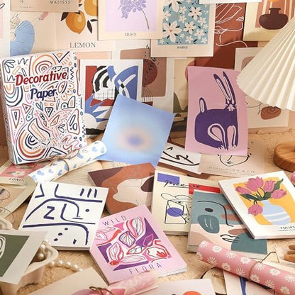 emmoolife 300 Sheets Aesthetic Scrapbook Paper, Retro Boho Pastel Wall Collage Scrapbooking Supplies Craft Decorative Papers Abstract Art Hippie Pattern Room Fashion Decor Paper for Card Making Gift - Image 6