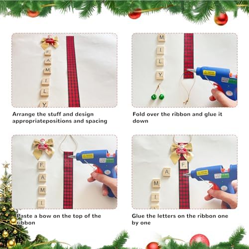 Christmas Ornaments Tree Decorations Personalized Crafts for Adults Kit DIY Ribbon Letter Tiles Bells Rustic Stockings Name Tags Hanging Xmas Decor for Gifts Wreath Holiday(Plaid) - Image 4