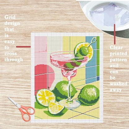 FREEBLOSS 11CT Cocktail Stamped Cross Stitch Kits Full Embroidery Kits with Instruction Cross Stitch Wall Hanging Kit for Needlepoint Adults Wall Art Decoration 16x20in/40x50cm - Image 3