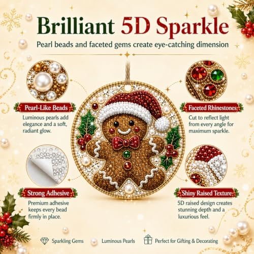 6 Pcs Christmas Pearl Diamond Art Ornament Kit for Adults (A4pc) - Image 4