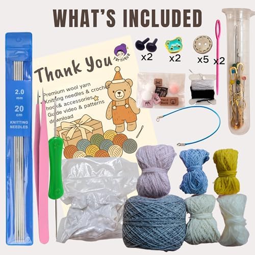 Yarnique Wool Bear Knitting Kit – Real Wool Amigurumi Kit for Adults with Video Tutorials | DIY amigurumi Crochet & Knitting Kit with Tools | Holiday Gift Craft Set (Birthday Bear) - Image 2