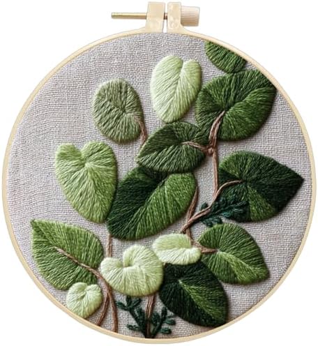 FONNUY Green Plants Embroidery Kit, Cross Stitch Kits for Beginners, Handmade Crafts with Printed Patterns for Beginner Adults, Easy to Follow Color Thread Needlework, 8'' Hoop (Luxuriant) by FONNUY