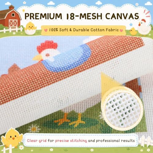 3 Pcs 18 Mesh Farmhouse Needlepoint Canvas with Tape, 8" x 8" - Image 4