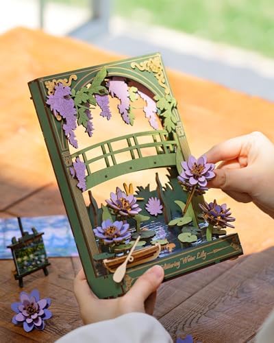 3D Wooden Puzzles for Adults Monet Water Lily DIY Model Building Kits with LED Light - Home Decor, Wall Art & Unique Creative Gifts for Art Lovers/Men/Women - Image 5