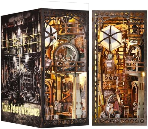 Book Nook Kit - DIY 3D Wooden Puzzle Bookend with LED Lights, Miniature Dollhouse Bookshelf Decor for Adults,Uncle Peter's Warehouse by DROICC