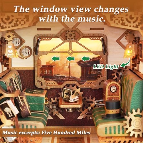 Tonecheer DIY Book Nook Kit for Adults, Miniature Infinity Train Cabin Steam Age Vintage Carriage Model, Wooden 3D Puzzle Dollhouse Booknook Decorative Bookend Gifts (Steam Fantasy) - Image 3