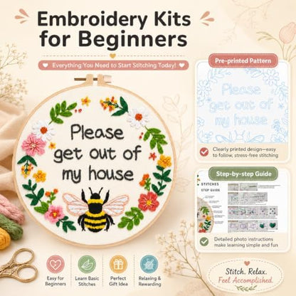 Nuberlic Please Get Out of My House Embroidery Kit, Stitch Craft Set - Image 2