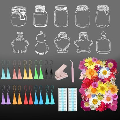 106Pcs Transparent Dried Flower Bookmarks, Dried Flower Bookmark Kit, Handmade DIY Bookmarks for Pressed Flowers, Thousand Flower Bookmark for Kids Women Men, Book Lovers by Artlaza
