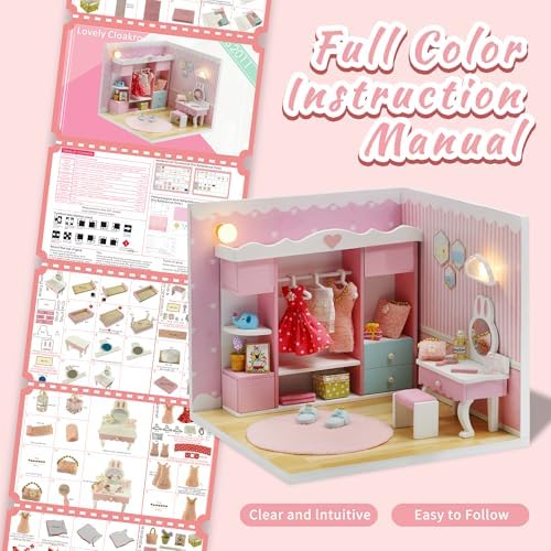 Kisoy Dollhouse Miniature with Furniture Kit, DIY 3D Wooden DIY House Kit A Corner of a Small Apartment Style with Dust Cover & LED,Handmade Tiny House Toys for Adults Gift（Cloak Room） - Image 4