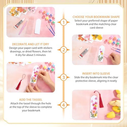 240 Pcs Kraft Paper Blank Bookmarks, 3 Sizes 2 Colors Bookmark Making Kit with 80 Pcs Clear Bookmark Sleeves & 80 Pcs Colorful Tassels, Paper Book Mark Bulk for DIY Crafts, Gift Tags, School Projects - Image 5