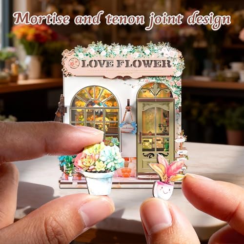 DIY Miniature House Kit, Flower Shop Book Nook Kit, Mini House Building Kit, Miniature Dollhouse Kit for Adults and Teens, 3D Wooden Puzzles with LED Light, Bookshelf Craft Kit for Family and Friends - Image 4