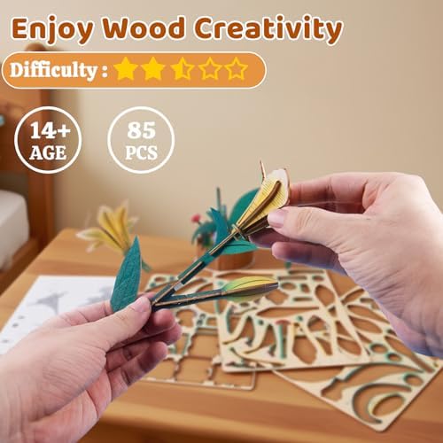 Evankin 3D Wooden Lily Puzzle Kit, DIY Bouquet Model - Image 2