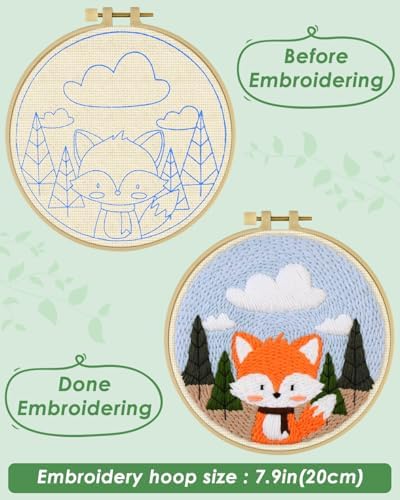 ERKOON Punch Needle Kit for Beginners Adults, DIY Easy Animal Embroidery Set for Starter Art Craft, Needling Punch Project with Patterns, Tools, Yarns, Hoop, Instruction (Fox) - Image 3