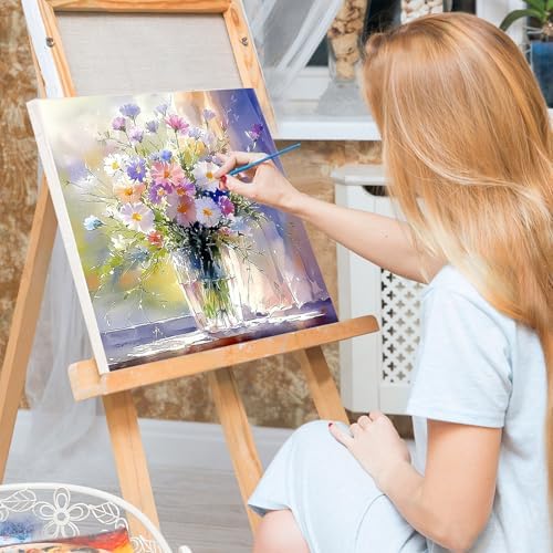 Bowetile 4 Pack Paint by Numbers for Adults Beginners Framed, Flowers Adults' Paint-by-Number Kits, Easy Adult Paint by Number Kits on Canvas, Acrylic Number Painting for Home Decor, 8x8in - Image 2