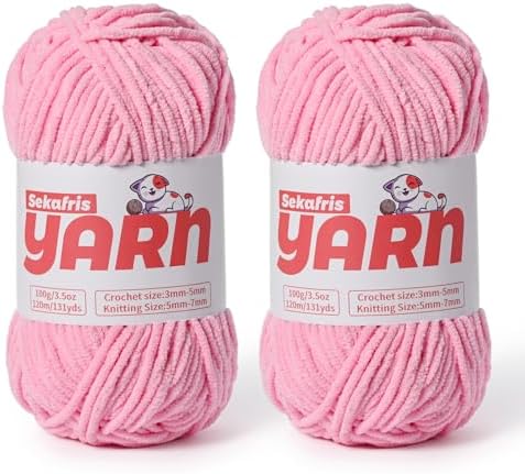 Plush Chunky Chenille Yarn for Crocheting, Soft Fluffy Velvet Yarn for Crocheting Amigurumi, Fuzzy Baby Blanket Knitting 200g/262yds Bulky(2 Deep Pink) by Sekafris