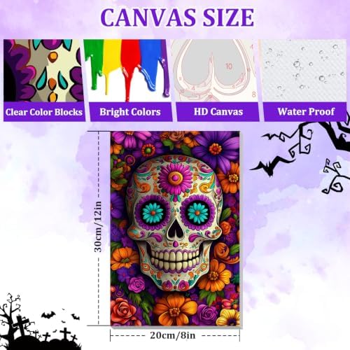 NAIMOER Halloween Paint by Numbers Kits for Adults Beginner with Wooden Framed, Skull Flowers Color by Numbers on Canvas Painting Kits for Adults, Easy Paint DIY Acrylic for Home Wall Decor 8X12 Inch - Image 4