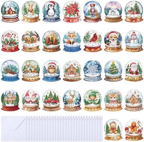 Fullhawl 30 Pcs Diamond Art Painting Christmas Cards with Envelopes Snowman Christmas tree Craft Christmas Diamond Art Painting Greeting Cards DIY Christmas Card Making Kits for Adults Gifts by Fullhawl