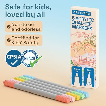 ARTISTRO 5 Pastel Dual-Tip Acrylic Paint Marker Pens for Drawing - Image 7