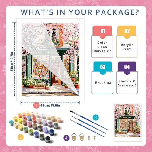 HITO Book Shop Paint by Numbers Kit for Adults 16x20 Inch Frameless - Image 2