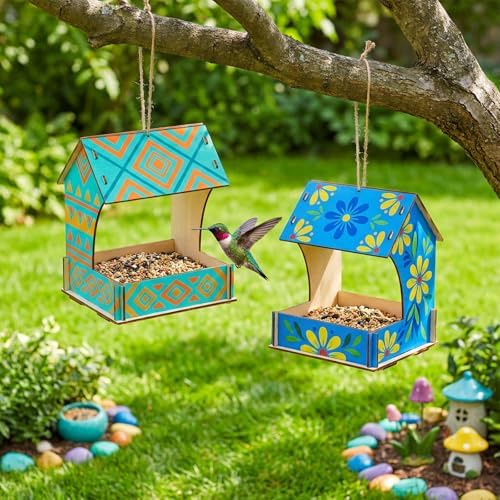 12 Pack Wooden Bird Feeder Kits Bulk Bird Houses to Paint Unfinished Craft - Image 6