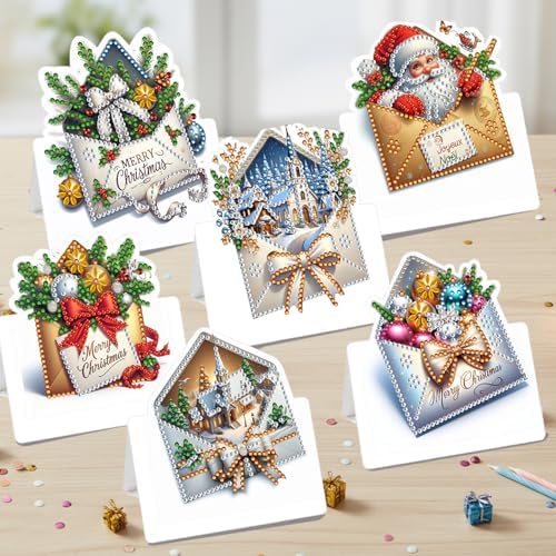 Diamond Art Painting Christmas Cards 6Pcs, DIY Gem Greeting Cards - Image 2