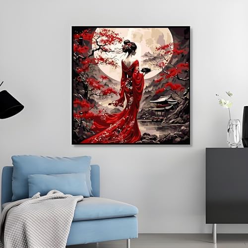 OJTOYART Paint by Number Kits for Adults, Oriental Lady & Moon Paint by Number Kits on Canvas, DIY Acrylic Watercolor Oil Colorful Painting by Number for Adults Home Decor 16 x 16 Inch - Image 2