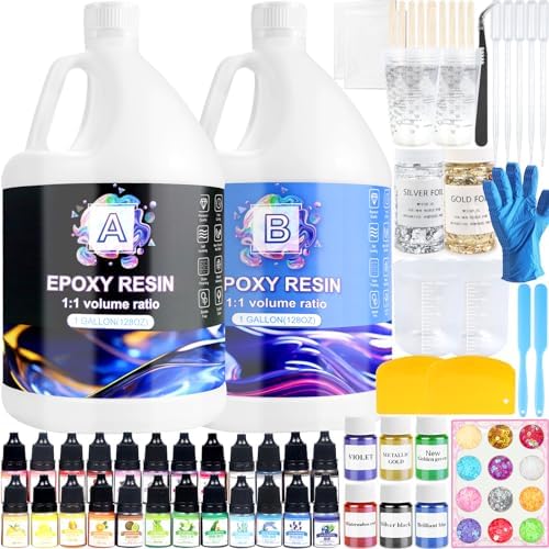 Pmbqifay Epoxy Resin 2 Gallon Kit, Clear Resin Epoxy, Resin Kit - High-Gloss,No Bubbles, Not Yellowing, Self-Leveling Art Resin Casting Resin for DIY Art,Crafts,Jewelry,Table Top,Wood & Resin Molds by Pmbqifay
