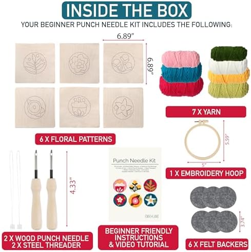 Emri Lane Punch Needle Kit – 6 Floral Design Punch Needle Embroidery Kit - Image 4
