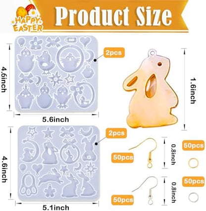 15 Pairs Easter Resin Molds for Earrings, Easter Bunny Earring Molds Silicone Egg Resin Epoxy Casting Ornament Silicone Molds with 200pcs Earring Hook for Keychain Jewelry Pendant DIY Craft Supplies - Image 2