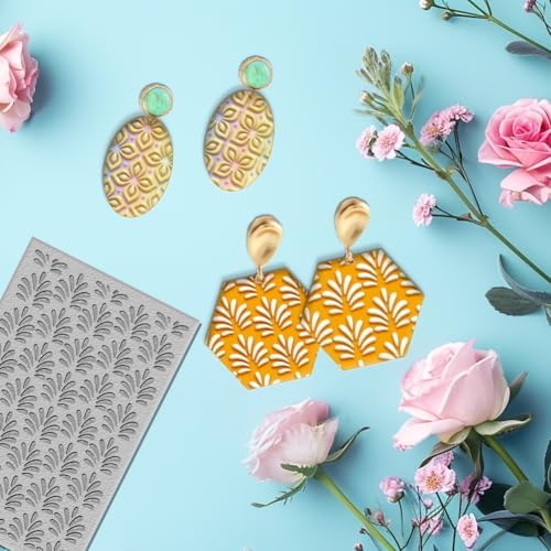 10PCS Polymer Clay Texture Sheets Boho Flower & Nature Texture Mixed Mat for Using with Clay Cutters Pottery Earrings Jewelry DIY Making - Image 4