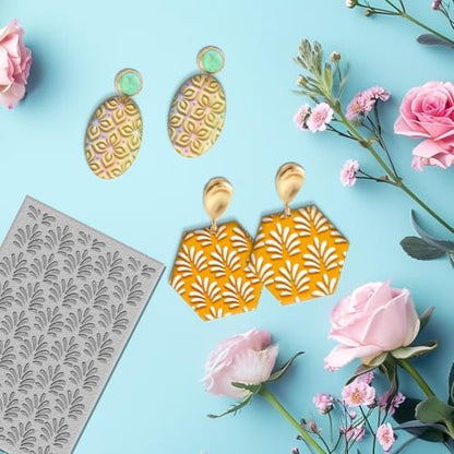 10PCS Polymer Clay Texture Sheets Boho Flower & Nature Texture Mixed Mat for Using with Clay Cutters Pottery Earrings Jewelry DIY Making - Image 4