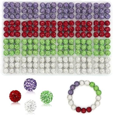 Jukercici 216 Pcs 10mm Clay Rhinestone Beads, Glitter Sparkle Baseball Bead, Shiny Disco Ball Design Beads for Jewelry Making, Craft Supplies for Adult Bracelets Necklaces Earrings Decoration (Kit 4) by Welcometobuy