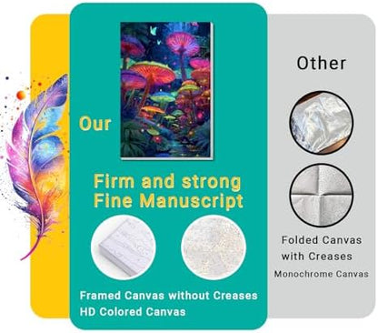 obterie 4 Pack Framed Paint by Numbers Kit for Adults Beginner Canvas Painting by Numbers for Adults Mushroom Easy Adult Paint by Number Kits with Frame Forest Watercolor Painting by Number 8x12 Inch - Image 3